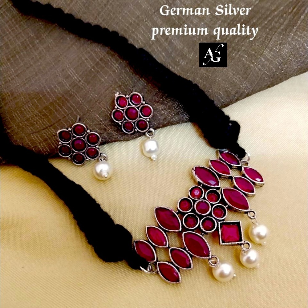 Ruby Chocker, Premium Quality German Silver Jewel… - image 1